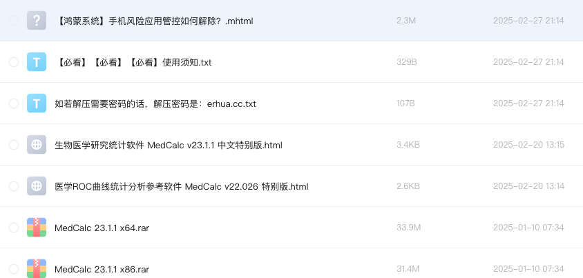 医学ROC曲线统计分析参考软件 MedCalc
